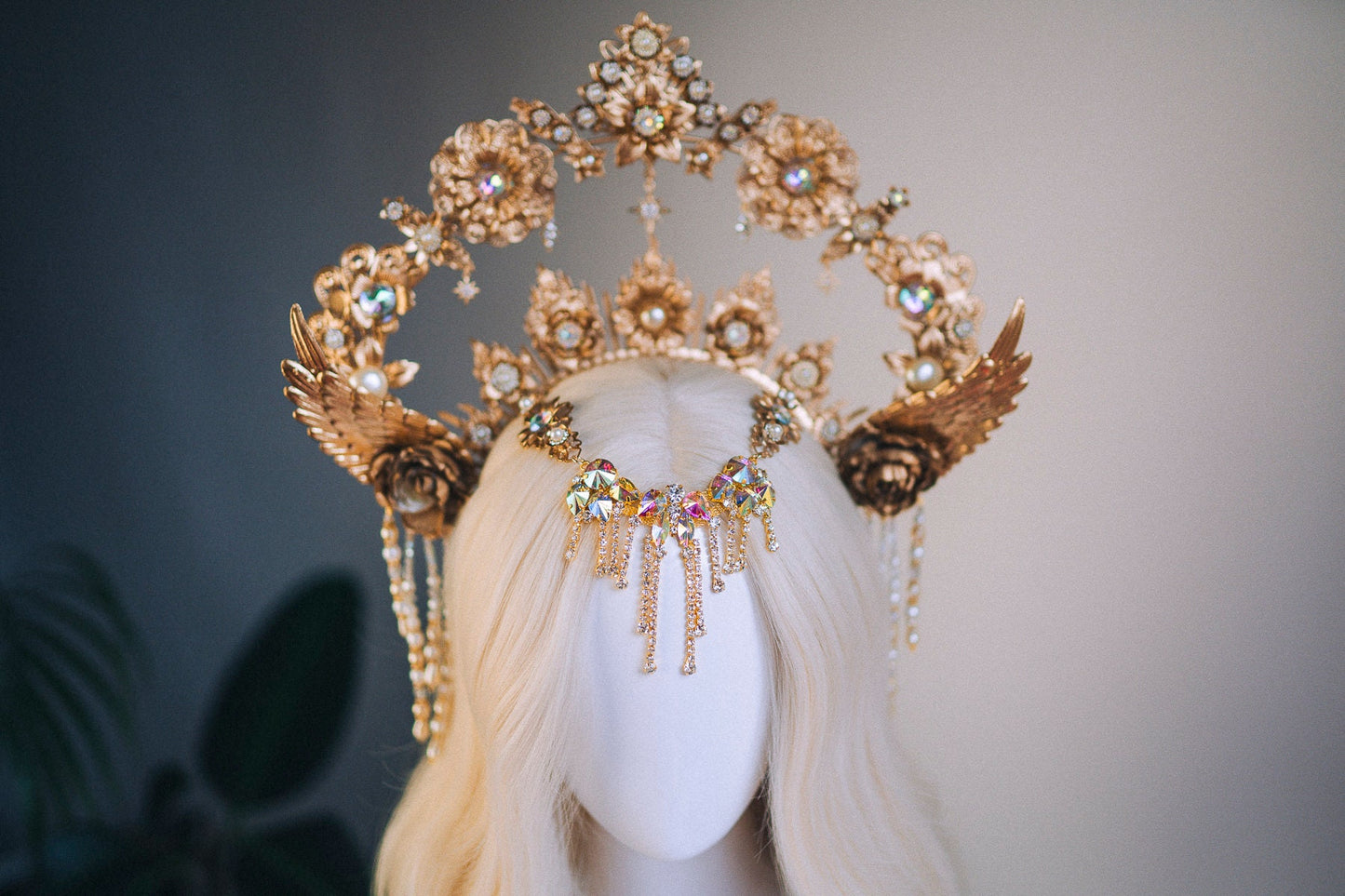 Angel Crown Gold Halo Crown Beige Headband Halloween Headlights Wedding Crown Burlesque Maternity Photo Props Angel Wings Burning Man