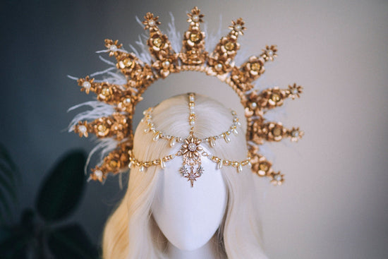 Angel Crown Gold Halo Crown Beige Headband Halloween Headlights Wedding Crown Burlesque Maternity Photo Props Angel Wings Burning Man