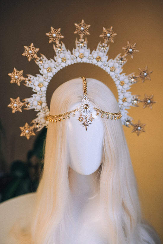 Snowflake Halo Crown Headlights Xmas Party Crown Winter Tiara White Halo Winter Wedding Photo Props Christmas Photos shoot Jewelry