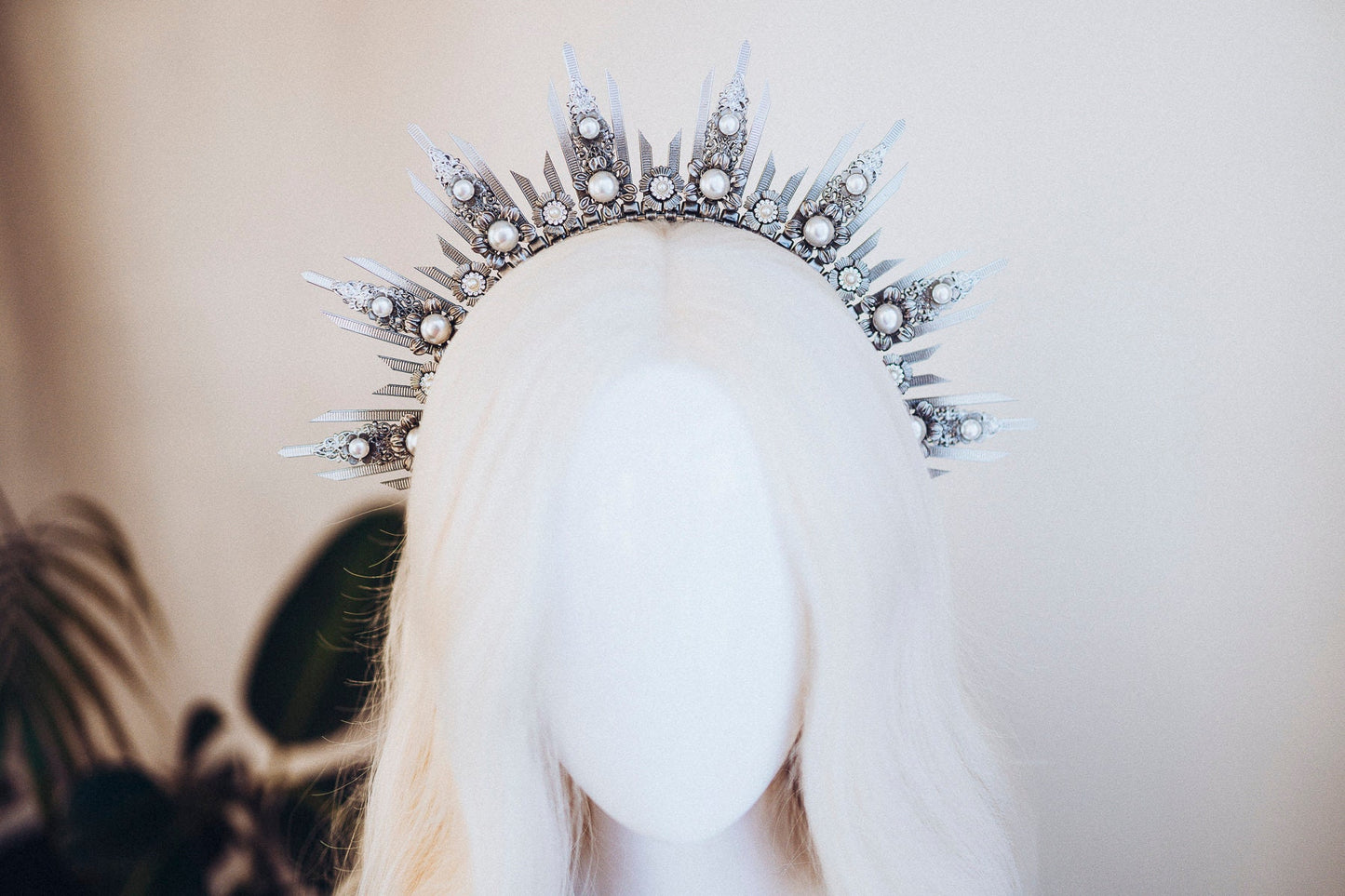 Platinum Halo Crown Headpiece Festival Headband Silver Headlights Wedding Tiara Photo Props Boho Flower Bride Bachelorette