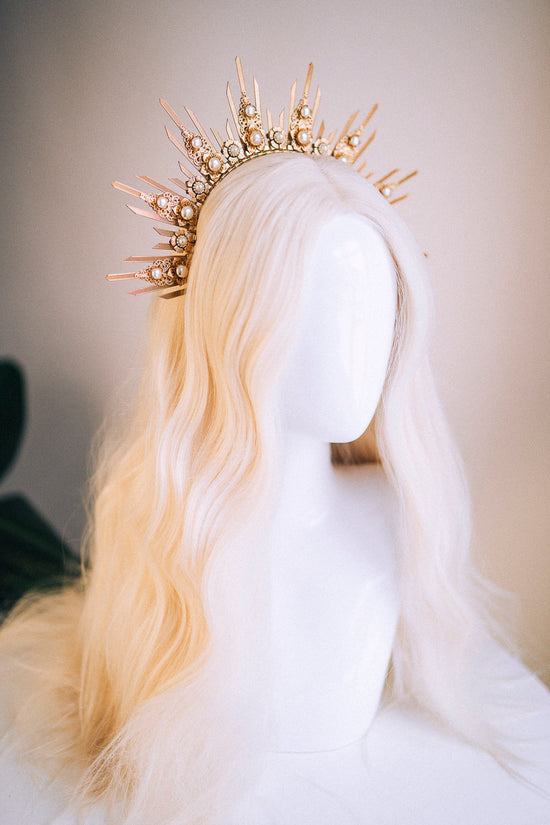 Gold halo crown, Halo headlights, Halo headpiece, Wedding crown, Wedding headpiece, Bridal crown, Bridal headpiece, Fairy crown, Gold crown