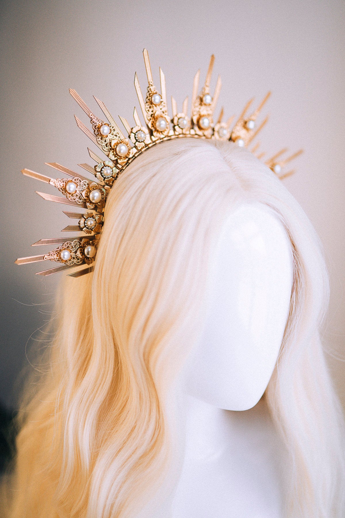 Gold halo crown, Halo headlights, Halo headpiece, Wedding crown, Wedding headpiece, Bridal crown, Bridal headpiece, Fairy crown, Gold crown