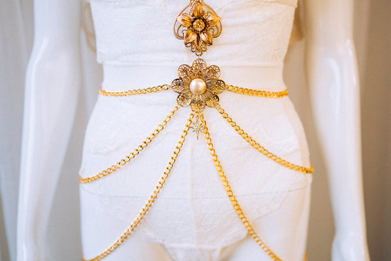 HARNESS Gold Festival Harness Festival Fashion Burning Man Fashion Photo props Valentine Day Beige Harness Burning Man Outfit Body Jewelry