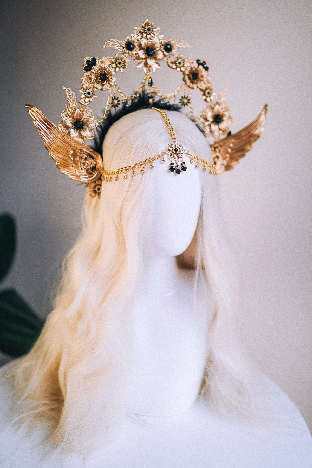 Angel Crown Gold Halo Crown Black Headband Halloween Headlights Wedding Crown Burlesque Maternity Photo Props Angel Wings Burning Man