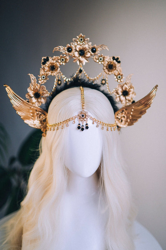 Angel Crown Gold Halo Crown Black Headband Halloween Headlights Wedding Crown Burlesque Maternity Photo Props Angel Wings Burning Man