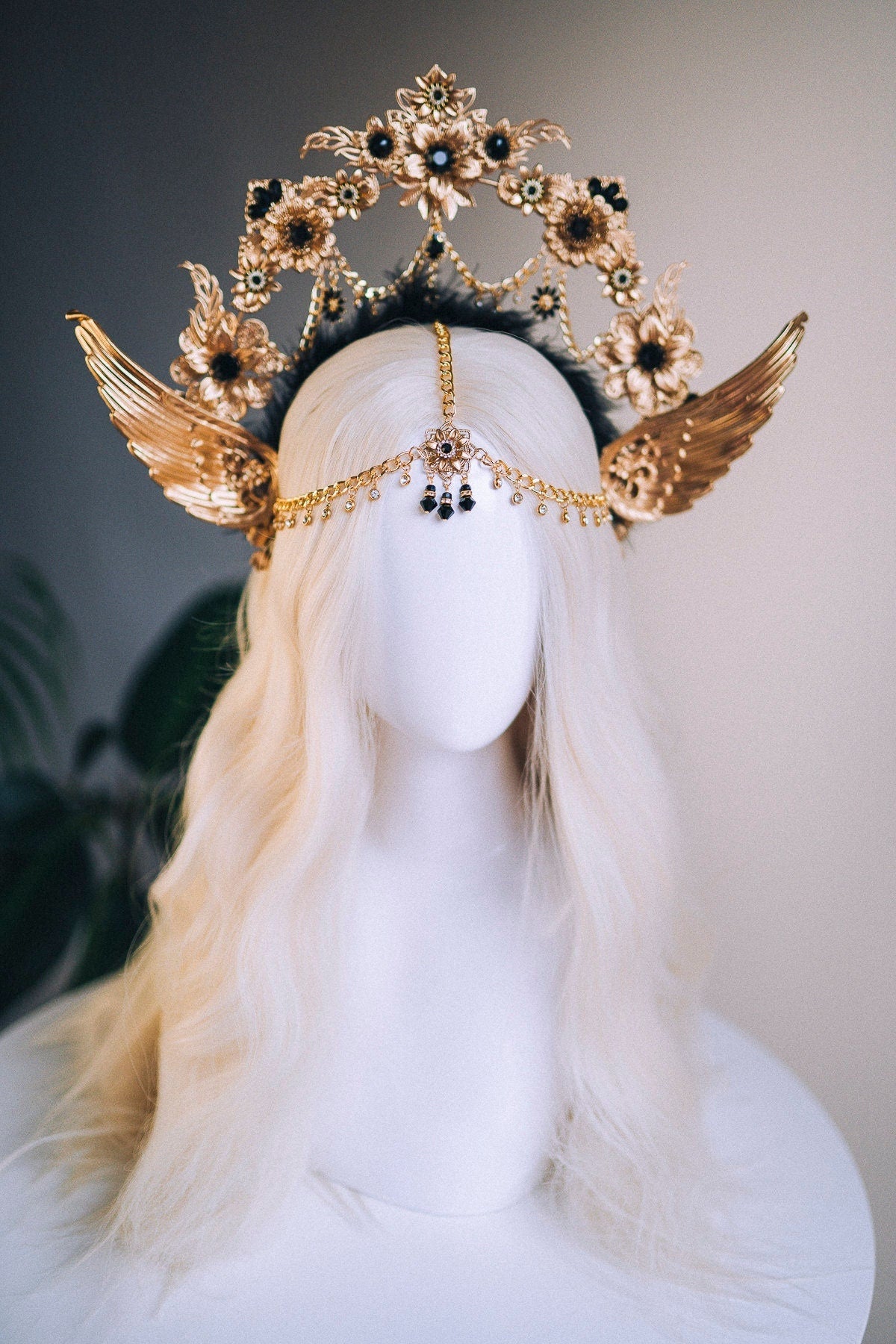 Angel Crown Gold Halo Crown Black Headband Halloween Headlights Wedding Crown Burlesque Maternity Photo Props Angel Wings Burning Man