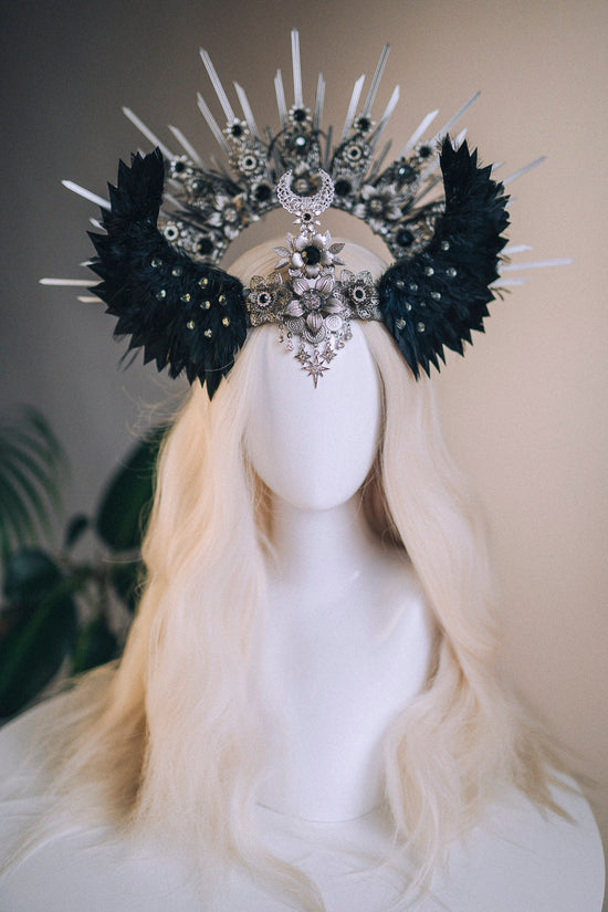 Angel Crown Silver Halo Crown Black Headband Halloween Headlights Wedding Crown Burlesque Maternity Photo Props Angel Wings Burning Man