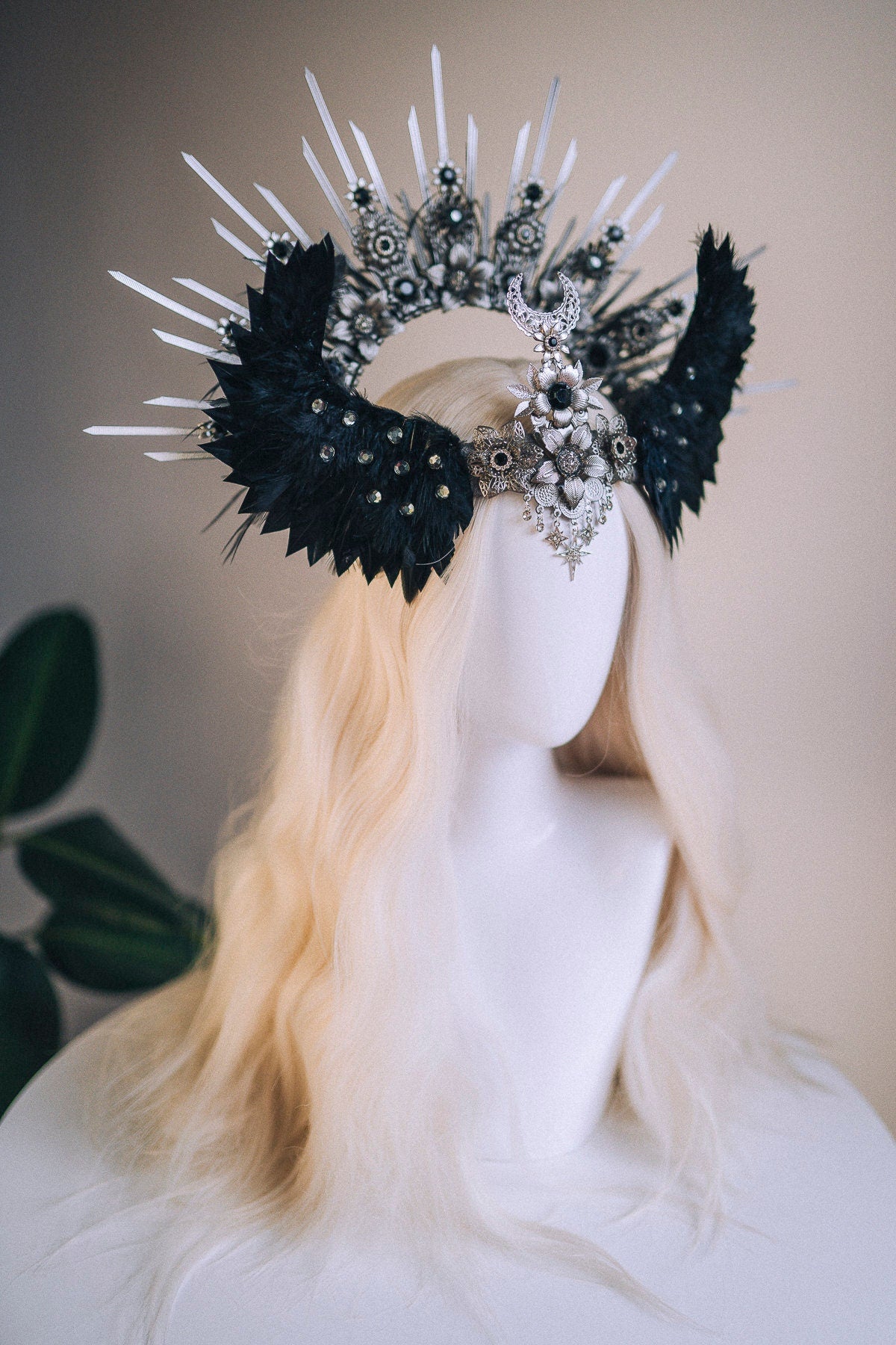 Angel Crown Silver Halo Crown Black Headband Halloween Headlights Wedding Crown Burlesque Maternity Photo Props Angel Wings Burning Man