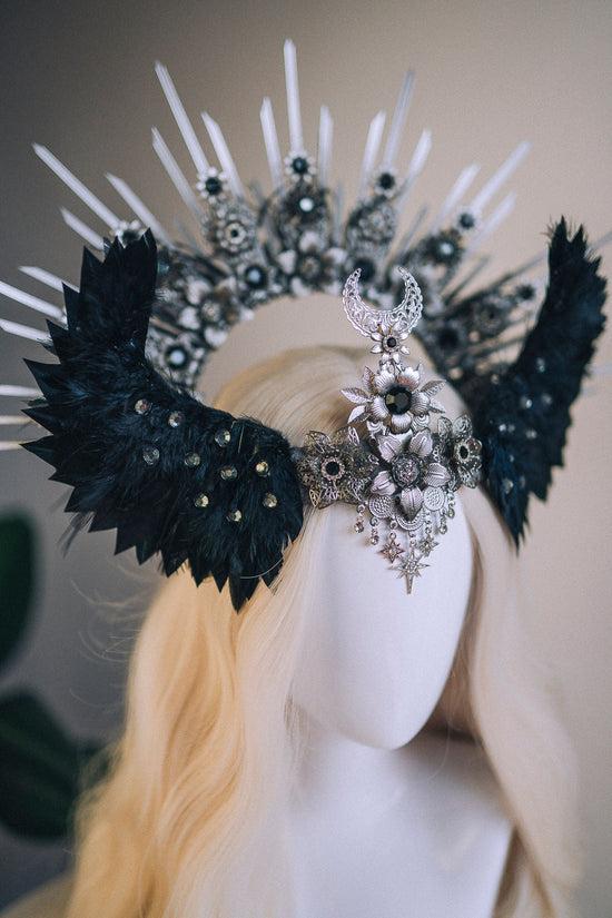 Angel Crown Silver Halo Crown Black Headband Halloween Headlights Wedding Crown Burlesque Maternity Photo Props Angel Wings Burning Man