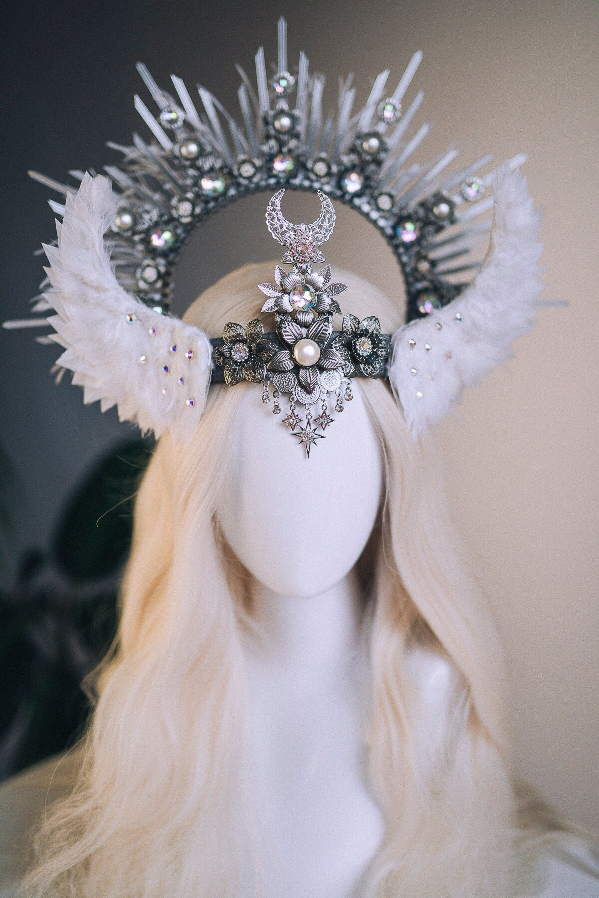 Angel Crown Silver Halo Crown White Headband Halloween Headlights Wedding Crown Burlesque Maternity Photo Props Angel Wings Burning Man