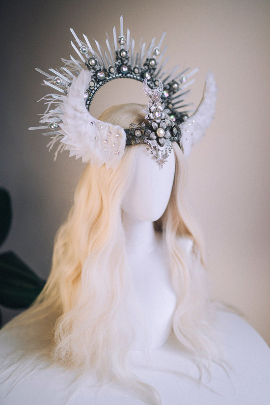 Angel Crown Silver Halo Crown White Headband Halloween Headlights Wedding Crown Burlesque Maternity Photo Props Angel Wings Burning Man