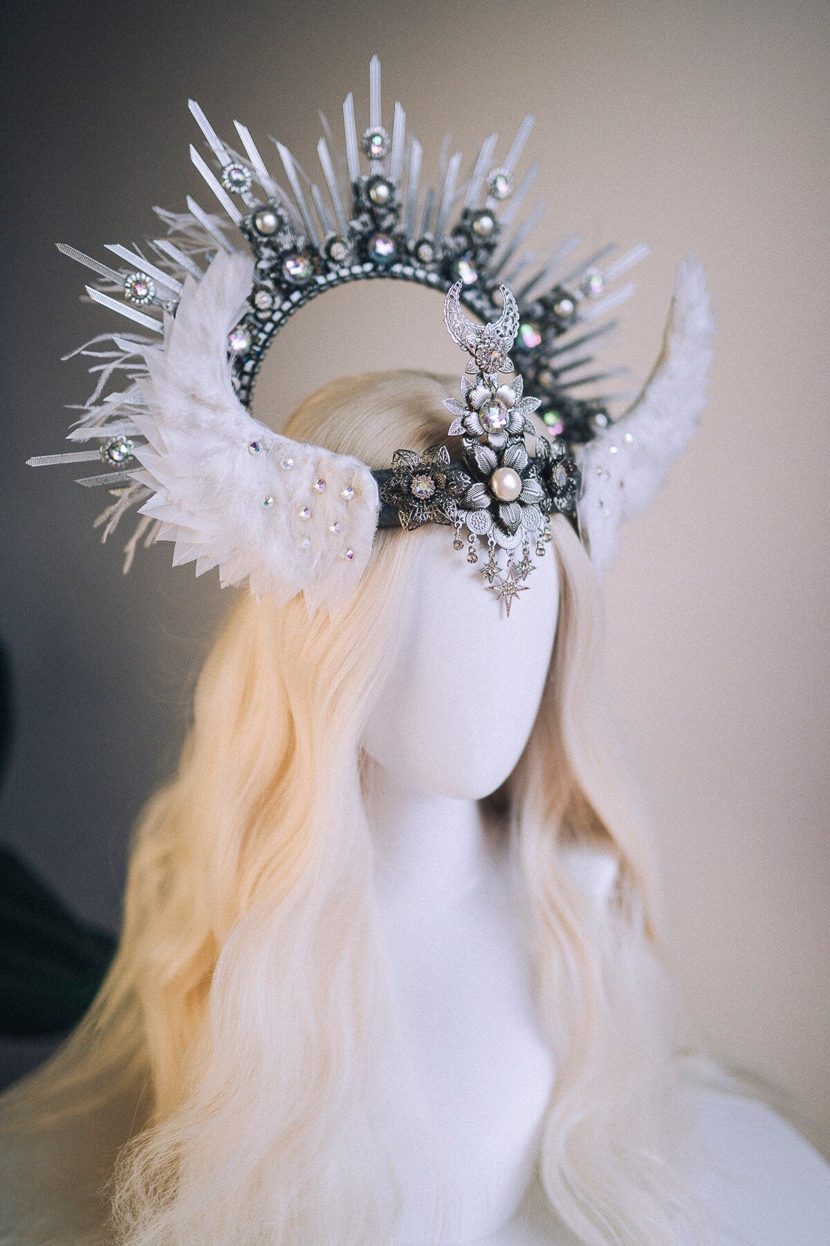 Angel Crown Silver Halo Crown White Headband Halloween Headlights Wedding Crown Burlesque Maternity Photo Props Angel Wings Burning Man