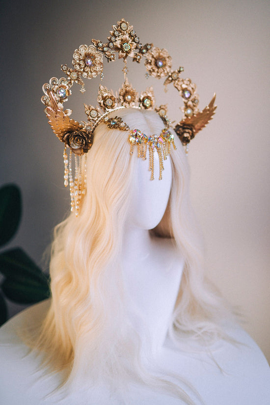 Angel Crown Gold Halo Crown Beige Headband Halloween Headlights Wedding Crown Burlesque Maternity Photo Props Angel Wings Burning Man