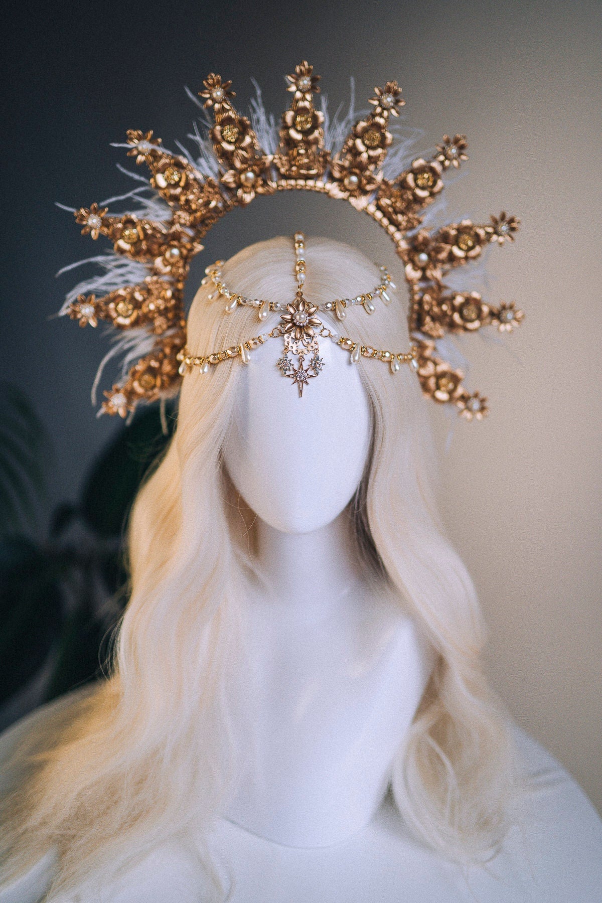 Angel Crown Gold Halo Crown Beige Headband Halloween Headlights Wedding Crown Burlesque Maternity Photo Props Angel Wings Burning Man