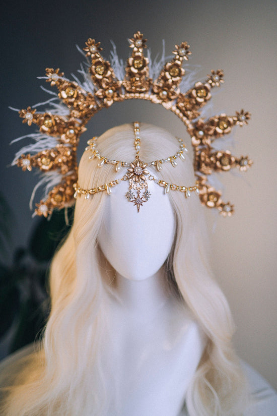 Angel Crown Gold Halo Crown Beige Headband Halloween Headlights Wedding Crown Burlesque Maternity Photo Props Angel Wings Burning Man