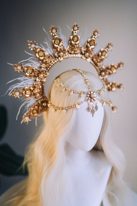 Angel Crown Gold Halo Crown Beige Headband Halloween Headlights Wedding Crown Burlesque Maternity Photo Props Angel Wings Burning Man