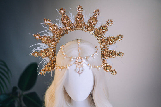 Angel Crown Gold Halo Crown Beige Headband Halloween Headlights Wedding Crown Burlesque Maternity Photo Props Angel Wings Burning Man