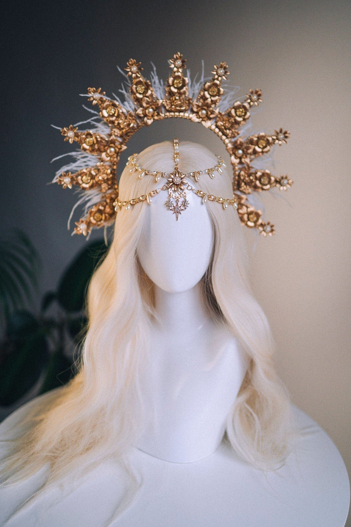 Angel Crown Gold Halo Crown Beige Headband Halloween Headlights Wedding Crown Burlesque Maternity Photo Props Angel Wings Burning Man