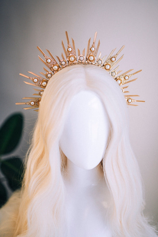 Gold halo crown, Halo headlights, Halo headpiece, Wedding crown, Wedding headpiece, Bridal crown, Bridal headpiece, Fairy crown, Gold crown