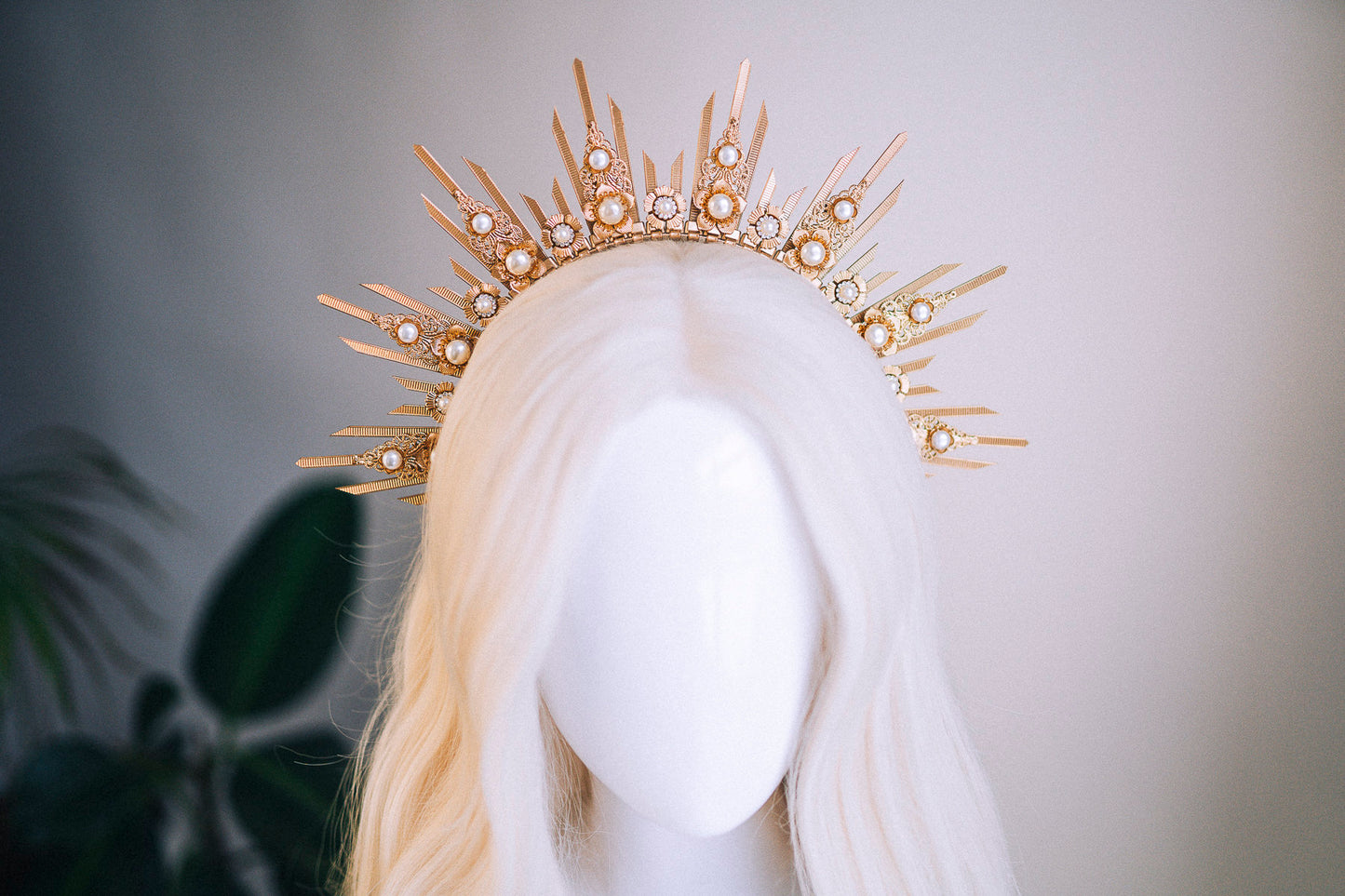 Gold halo crown, Halo headlights, Halo headpiece, Wedding crown, Wedding headpiece, Bridal crown, Bridal headpiece, Fairy crown, Gold crown