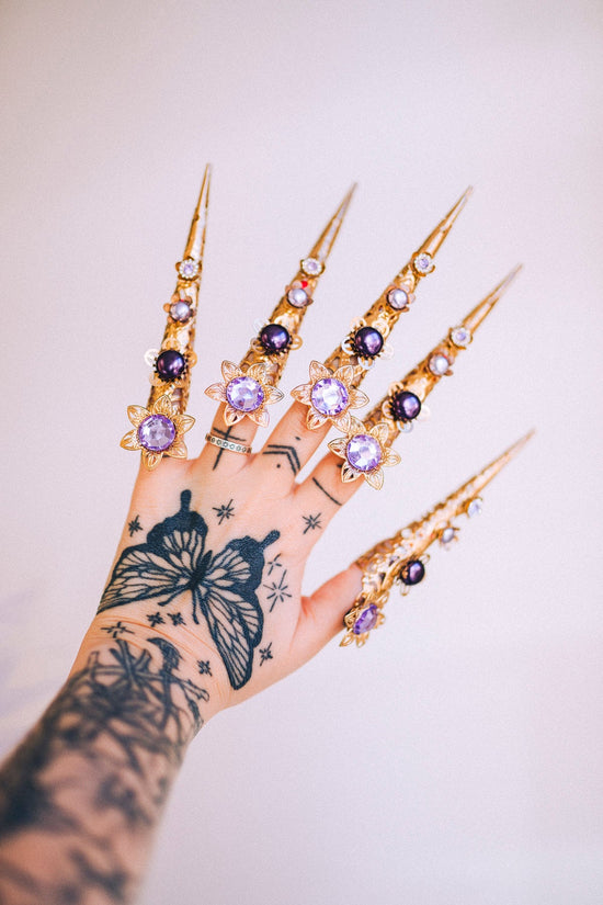 Libra Zodiac Sign Gold Finger Claw 1 piece Nails Jewellery Halloween Sugar Skull Photo Props Lavender Jewelry