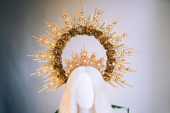 Gold Crown Flower crown Wedding tiara Bridal crown Maternity photo props Flower Headband Goddess Crown Sun Crown Krone Celestial jewellery