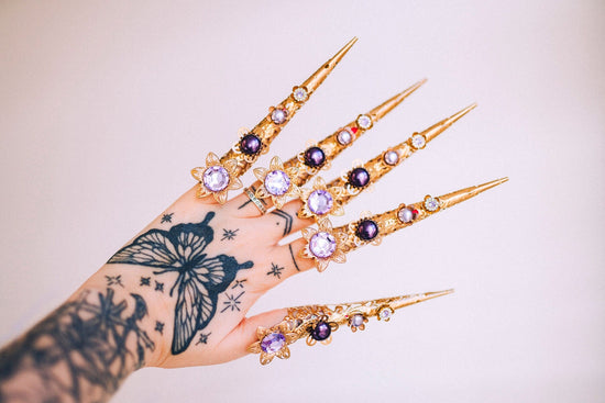 Libra Zodiac Sign Gold Finger Claw 1 piece Nails Jewellery Halloween Sugar Skull Photo Props Lavender Jewelry