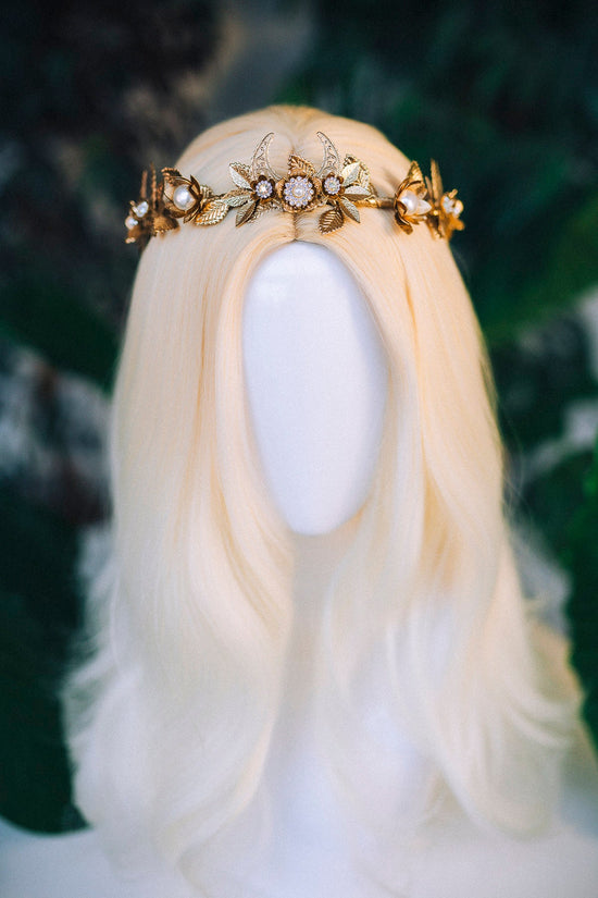 Elf Crown Moon Child Celestial Gold Tiara Festival Headpiece Fairy Crown Flower Crown Wedding Tiara Boho bride Flower Headband Boho Style