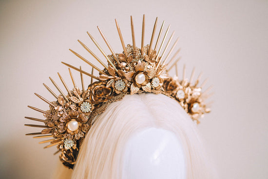 Sun Crown Celestial Headpiece Halo Headlights Gold Halo Crown Wedding Tiara Flower Headband Gold Tiara Photo Props Maternity Photo Shoot