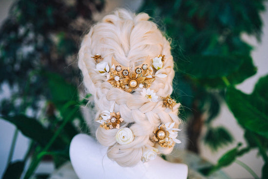 Boho Hairpins Flower Hair Comb Wedding Flowers Beige Flowers In Hair Boho Bride Dried Flower Crown Boho Chic Style Flower Hairpins