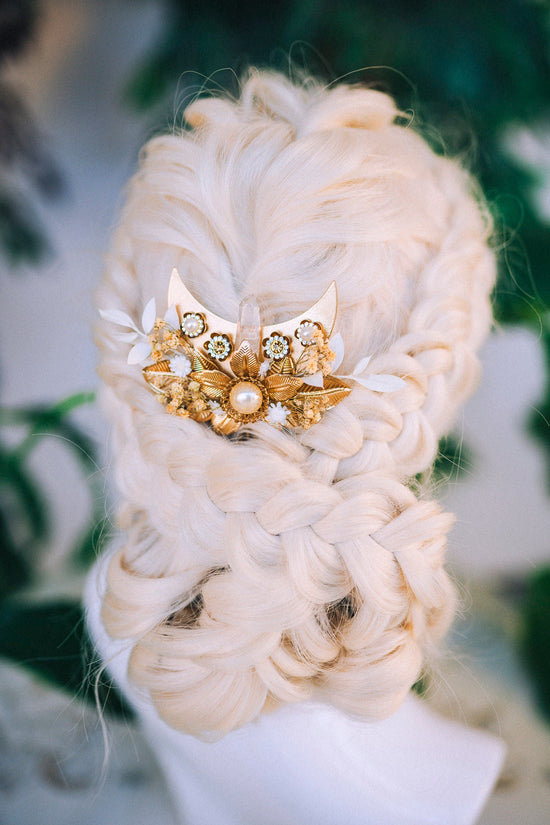 Moon Child Hair Comb Flower Hair Comb Wedding Flowers Beige Flowers In Hair Boho Bride Dried Flower Crown Boho Chic Style Flower Hairpins