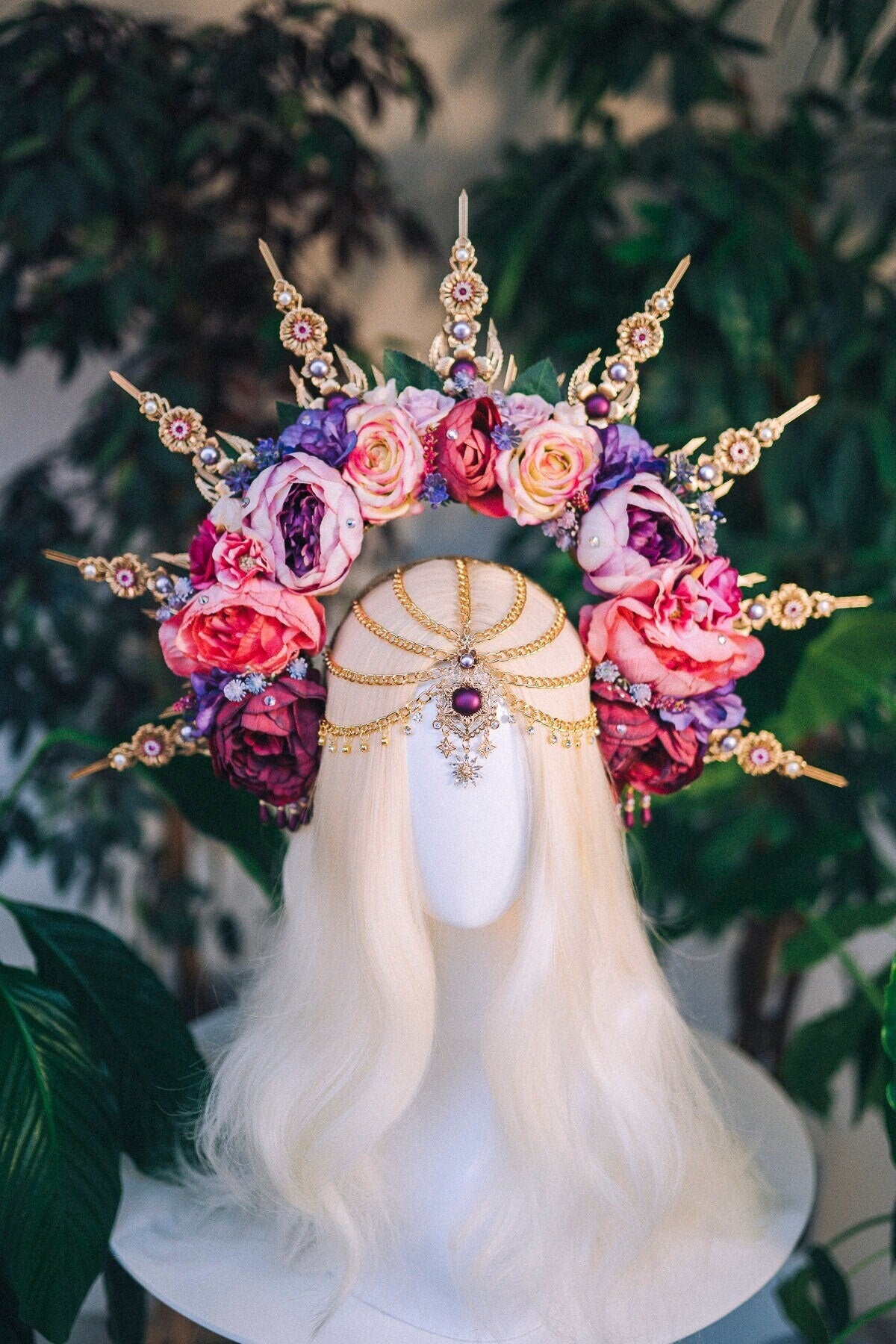 Flower Halo Headband Celestial Moon Child Jewellery Headlights Frida Kahlo Pregnancy Photo Shoot Maternity Photo Props Goddess Queen Boho