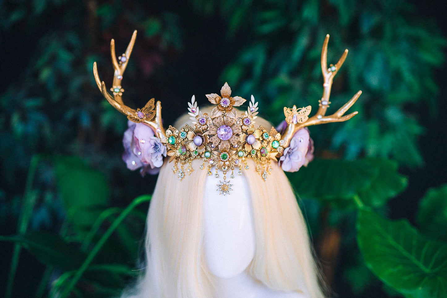 Flower Antlers Headband Deer Horns Lavender Crown Cute Tiara Christmas Party Burning Man Festival Deer Costume Halloween Flower Crown Boho