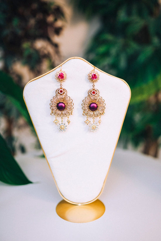 Romantic Flower Earrings Gold Earrings Beautiful Photo Props Celestial Earrings Wedding Flower Accessories Festival Fashion