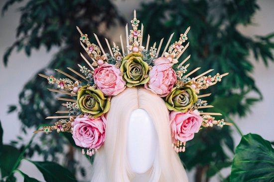 Flower Halo Headband Celestial Moon Child Jewellery Headlights Frida Kahlo Pregnancy Photo Shoot Maternity Photo Props Goddess Queen Boho