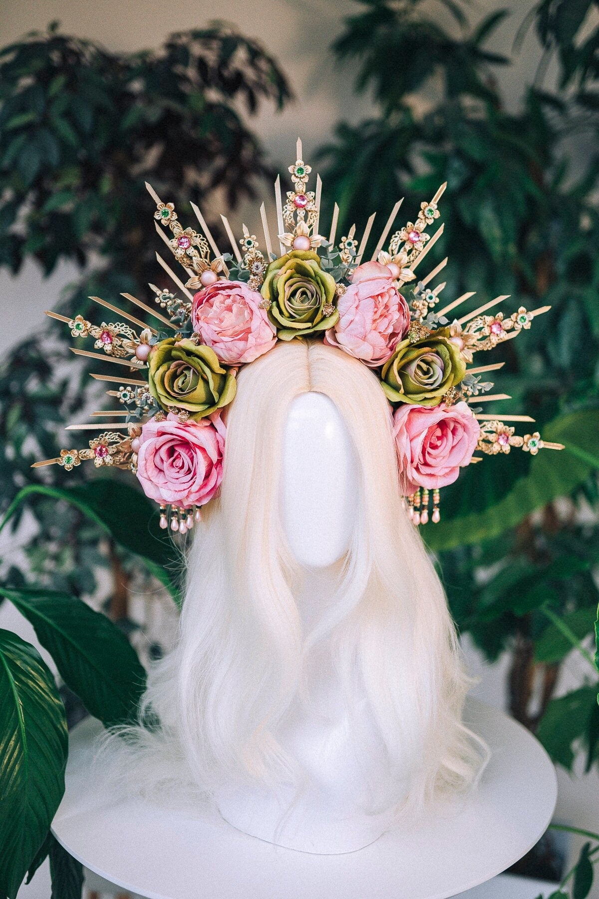 Flower Halo Headband Celestial Moon Child Jewellery Headlights Frida Kahlo Pregnancy Photo Shoot Maternity Photo Props Goddess Queen Boho