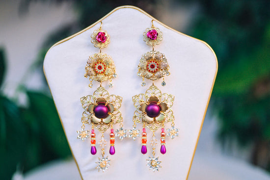 READY TO SHIP Romantic Flower Earrings Gold Earrings Beautiful Photo Props Celestial Earrings Wedding Flower Accessories Festival Fashion