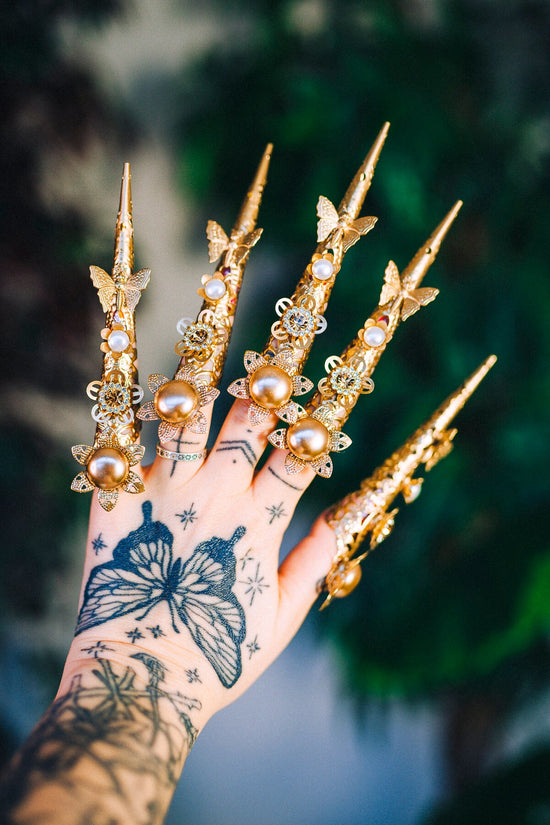 READY TO SHIP Gemini Zodiac Sign Gold Finger Claw 1 piece Nails Jewellery Halloween Filigree Jewellery Sugar Skull Photo Props Gold Jewelry