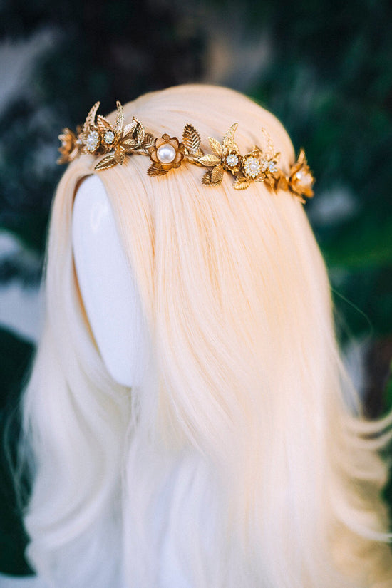 Elf Crown Moon Child Celestial Gold Tiara Festival Headpiece Fairy Crown Flower Crown Wedding Tiara Boho bride Flower Headband Boho Style