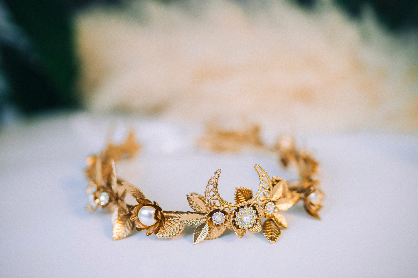 Elf Crown Moon Child Celestial Gold Tiara Festival Headpiece Fairy Crown Flower Crown Wedding Tiara Boho bride Flower Headband Boho Style