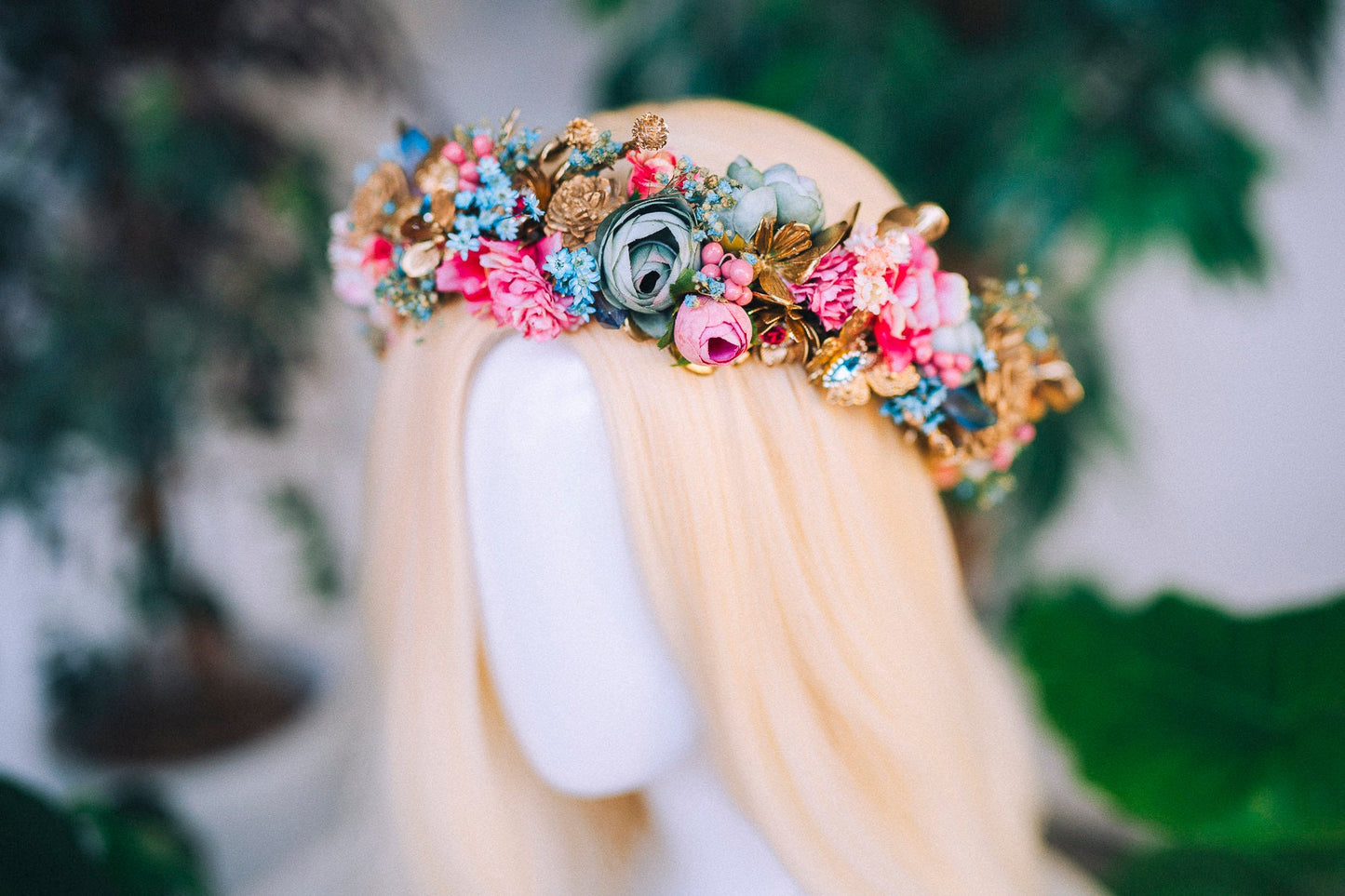 Flower crown Diadem Celestial jewellery Bridal headpiece Accessories Fairy Crown Gold Crown Crystal Crown Flower hair wreath Boho hair style