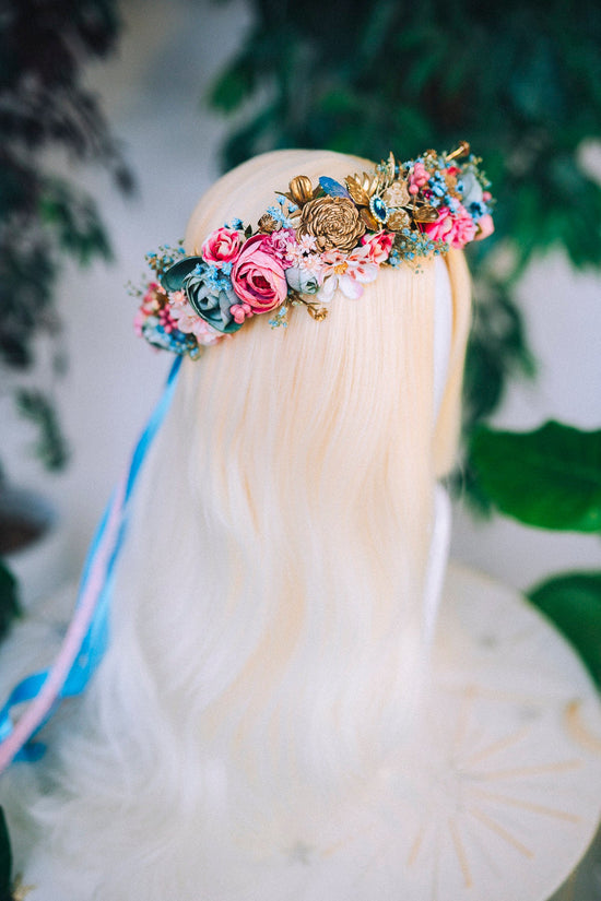 Flower crown Diadem Celestial jewellery Bridal headpiece Accessories Fairy Crown Gold Crown Crystal Crown Flower hair wreath Boho hair style