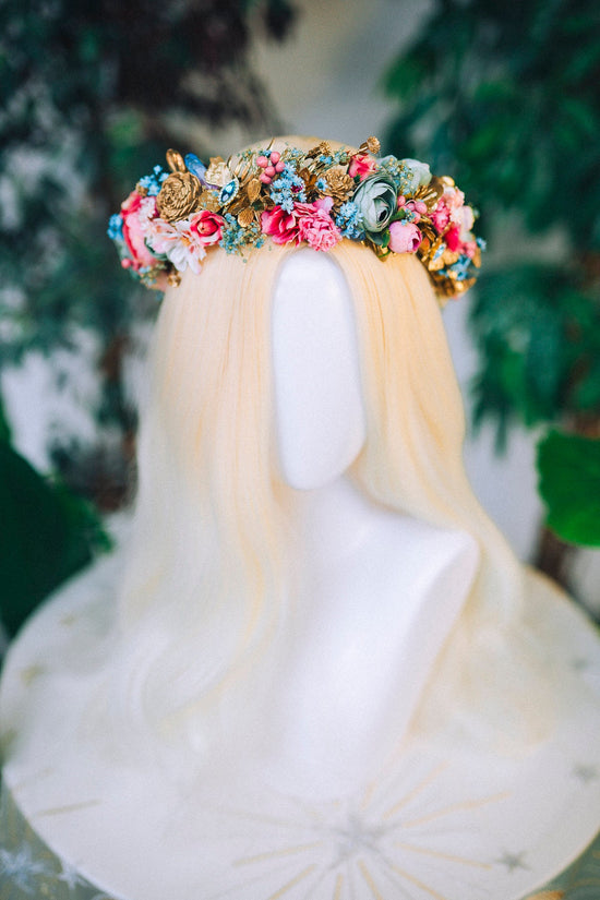 Flower crown Diadem Celestial jewellery Bridal headpiece Accessories Fairy Crown Gold Crown Crystal Crown Flower hair wreath Boho hair style