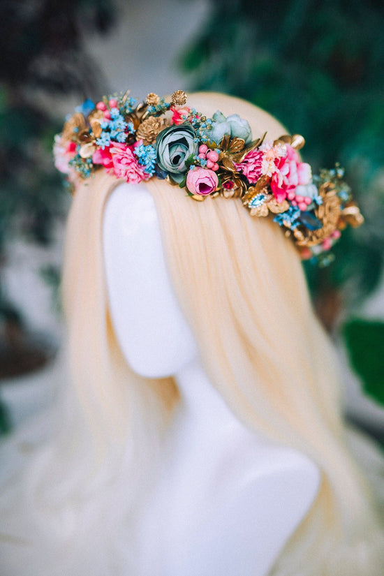 Flower crown Diadem Celestial jewellery Bridal headpiece Accessories Fairy Crown Gold Crown Crystal Crown Flower hair wreath Boho hair style