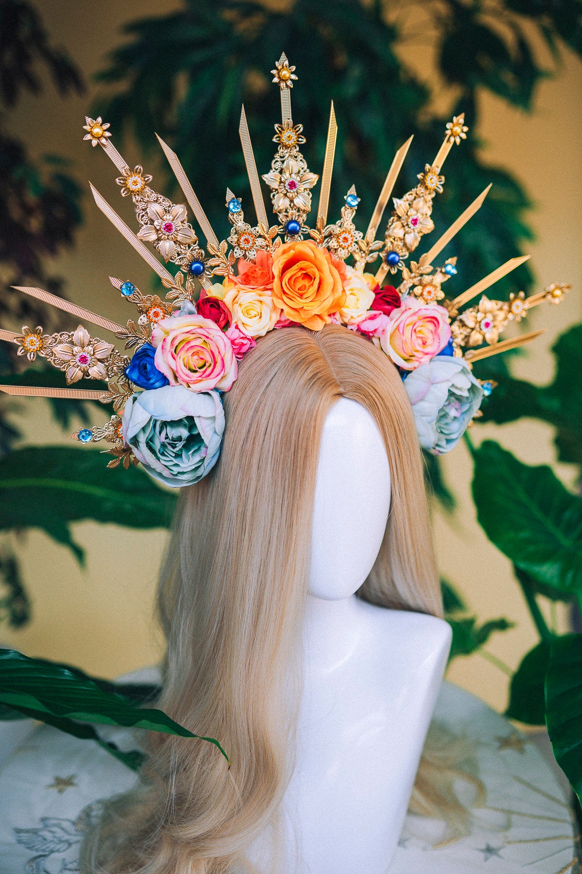 Flower Halo Celestial Jewellery Moon child Halo Headpiece Halo Crown Headlights Flower Crown Goddess Headpiece Maternity Photo Props Boho