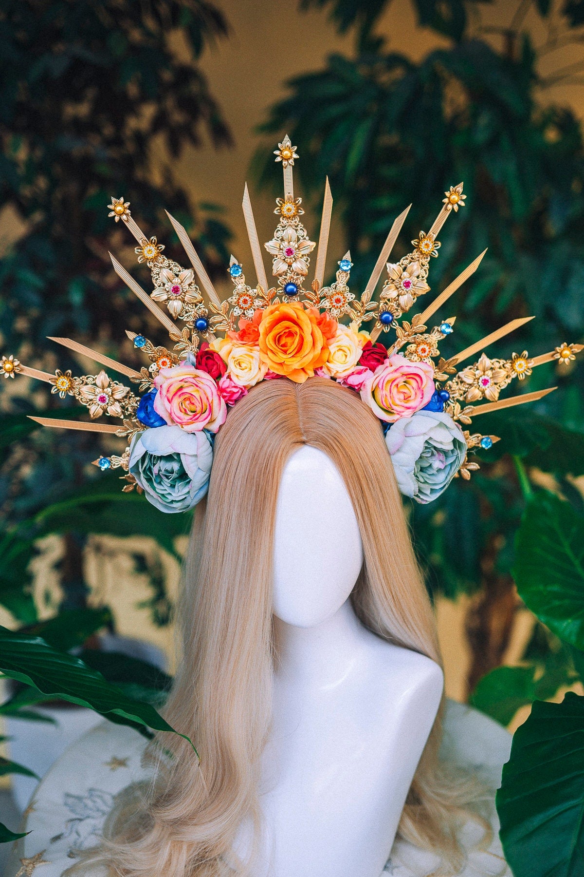 Flower Halo Celestial Jewellery Moon child Halo Headpiece Halo Crown Headlights Flower Crown Goddess Headpiece Maternity Photo Props Boho