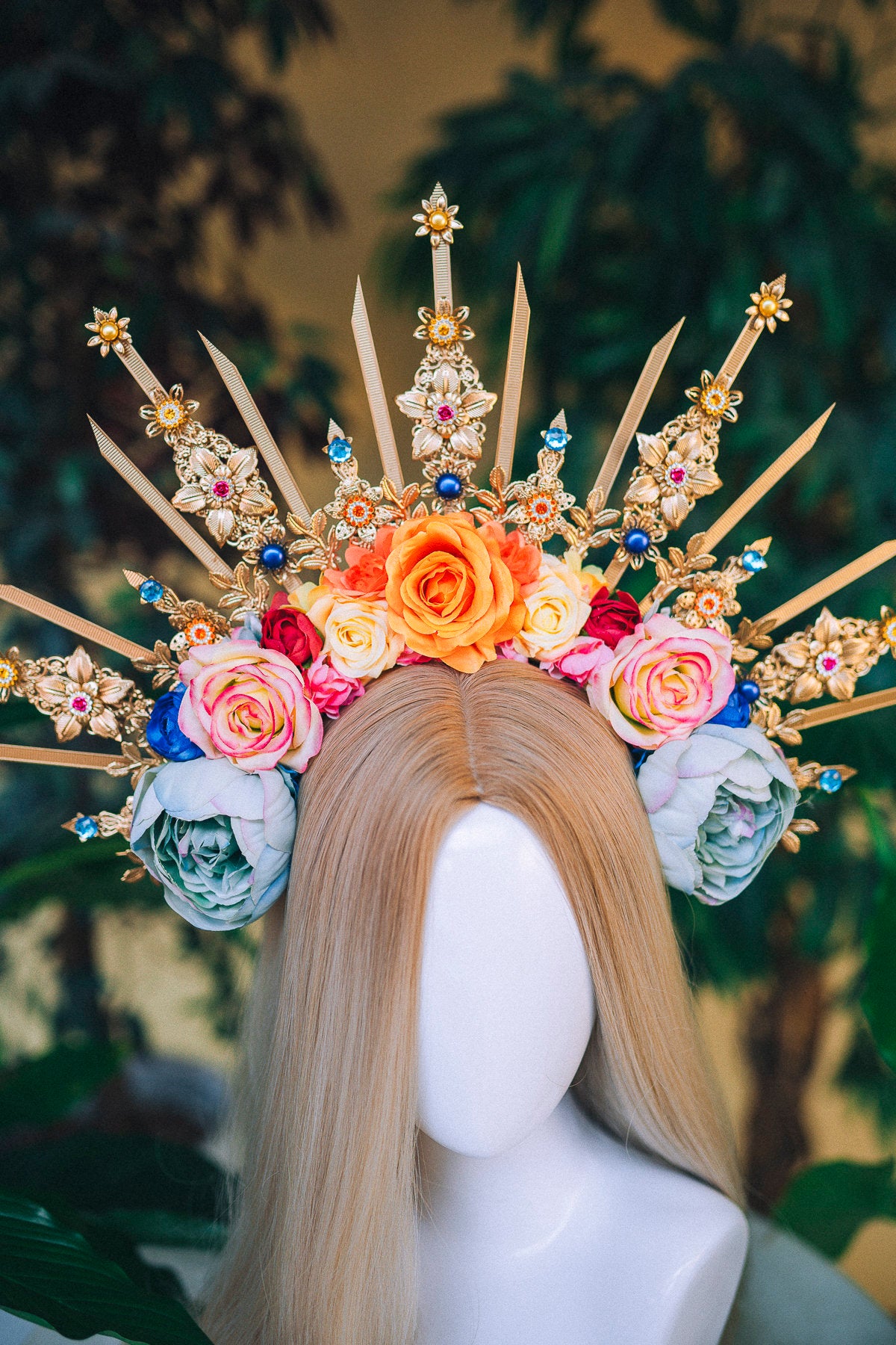 Flower Halo Celestial Jewellery Moon child Halo Headpiece Halo Crown Headlights Flower Crown Goddess Headpiece Maternity Photo Props Boho