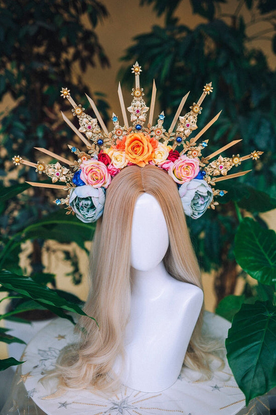 Flower Halo Celestial Jewellery Moon child Halo Headpiece Halo Crown Headlights Flower Crown Goddess Headpiece Maternity Photo Props Boho