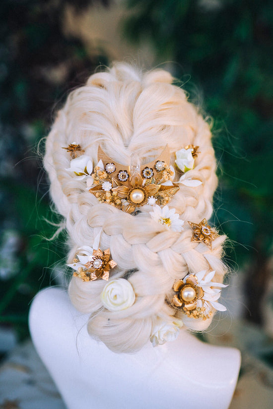 Boho Hairpins Flower Hair Comb Wedding Flowers Beige Flowers In Hair Boho Bride Dried Flower Crown Boho Chic Style Flower Hairpins