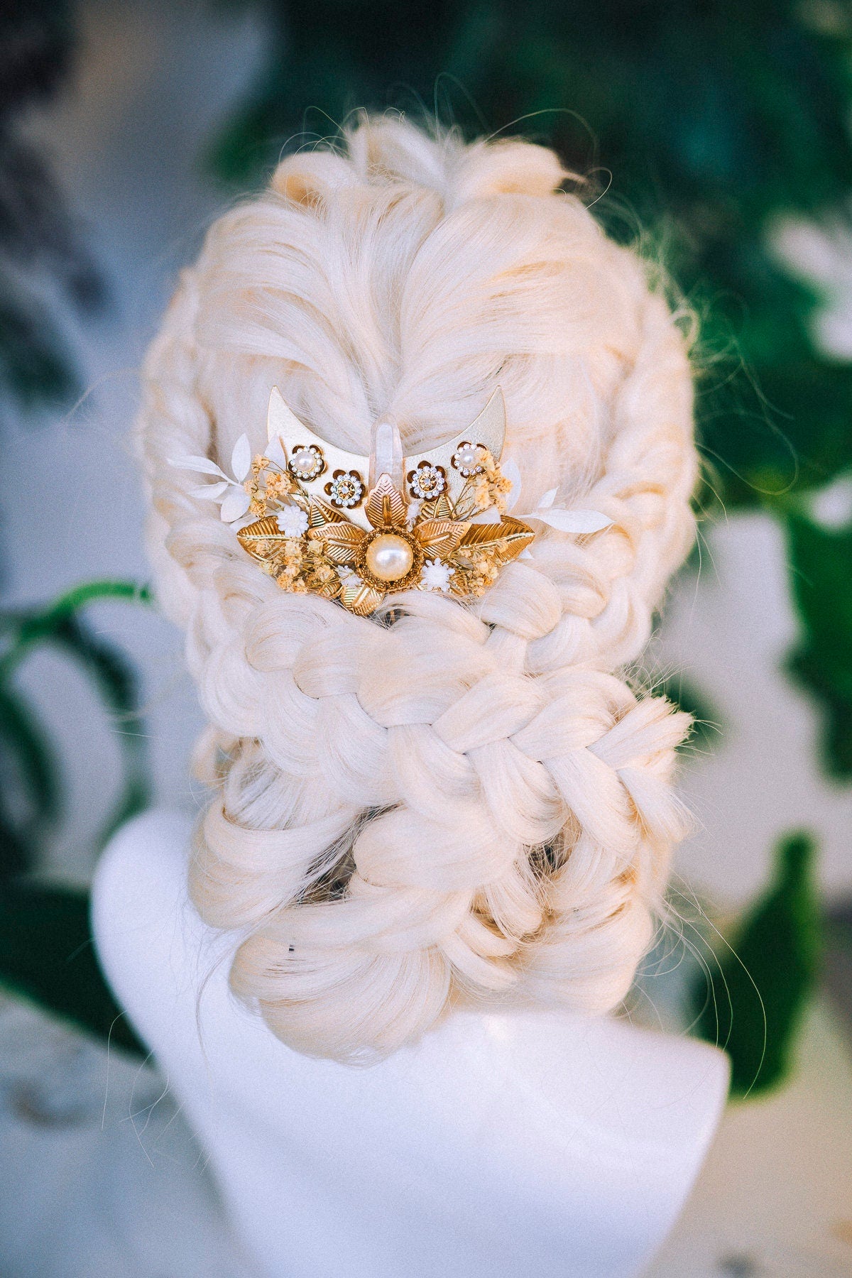 Moon Child Hair Comb Flower Hair Comb Wedding Flowers Beige Flowers In Hair Boho Bride Dried Flower Crown Boho Chic Style Flower Hairpins